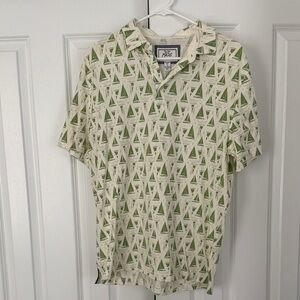 New Jos A. Bank Geometric Cream and Green Polo Shirt